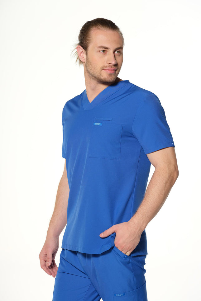 Comfy Master - Astra Erkek Saks Mavi Erkek Medikal Üniforma Tek Üst - Comfy Master Outlet