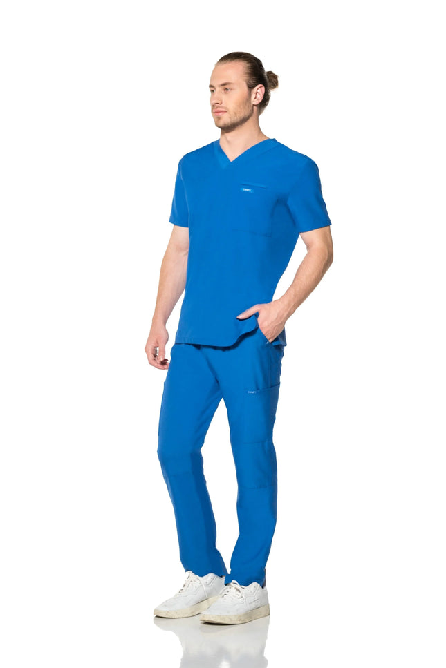 Comfy Master – Cosmo Saks Mavi Erkek Tek Kargo Pantolon Medikal Üniforma - Comfy Master Outlet