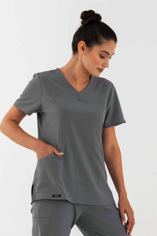 Comfy Master – Lui Antrasit Kadın Damla Yaka Medikal Üniforma Tek Üst - Comfy Master Outlet