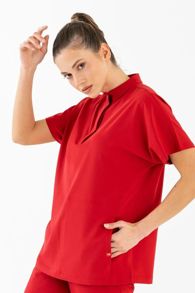 Asia Kırmızı Kadın Medikal Üniforma Tek Üst - Comfy Master