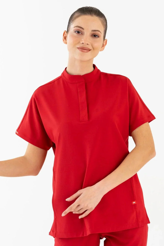 Asia Kırmızı Kadın Medikal Üniforma Tek Üst - Comfy Master