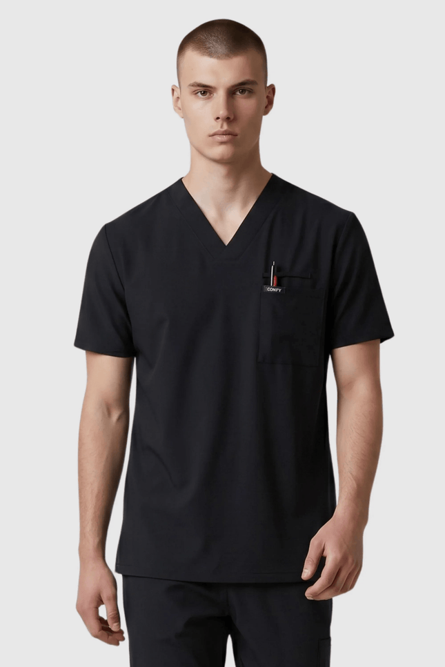 Astra Erkek Siyah Erkek Medikal Üniforma Tek Üst - Comfy Master