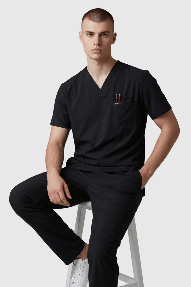 Astra Erkek Siyah Erkek Medikal Üniforma Tek Üst - Comfy Master
