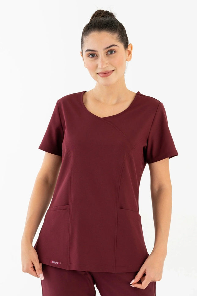 Aurora Bordo Kadın Medikal Üniforma Tek Üst - Comfy Master