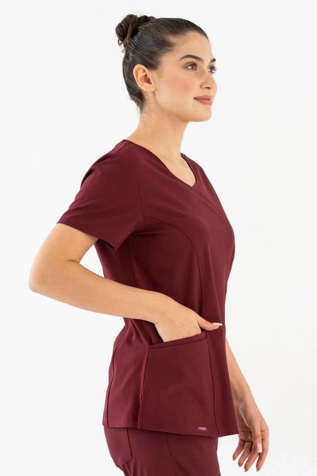 Aurora Bordo Kadın Medikal Üniforma Tek Üst - Comfy Master