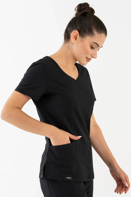 Aurora Siyah Kadın Medikal Üniforma Tek Üst - Comfy Master