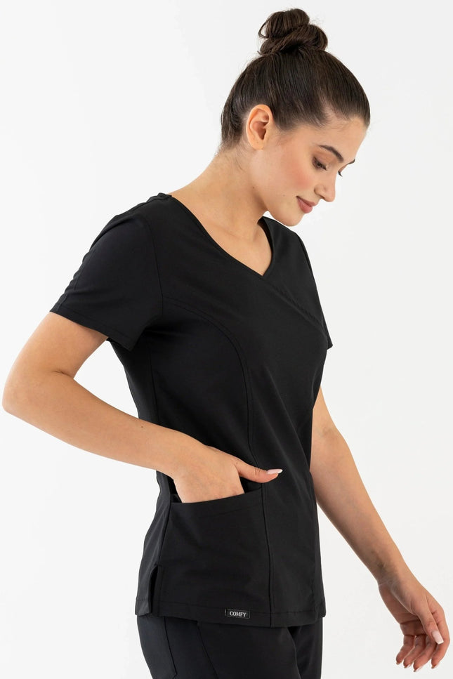 Aurora Siyah Kadın Medikal Üniforma Tek Üst - Comfy Master