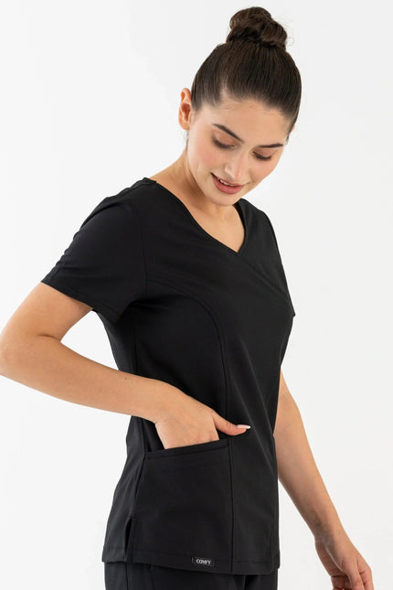 Aurora Siyah Kadın Medikal Üniforma Tek Üst - Comfy Master