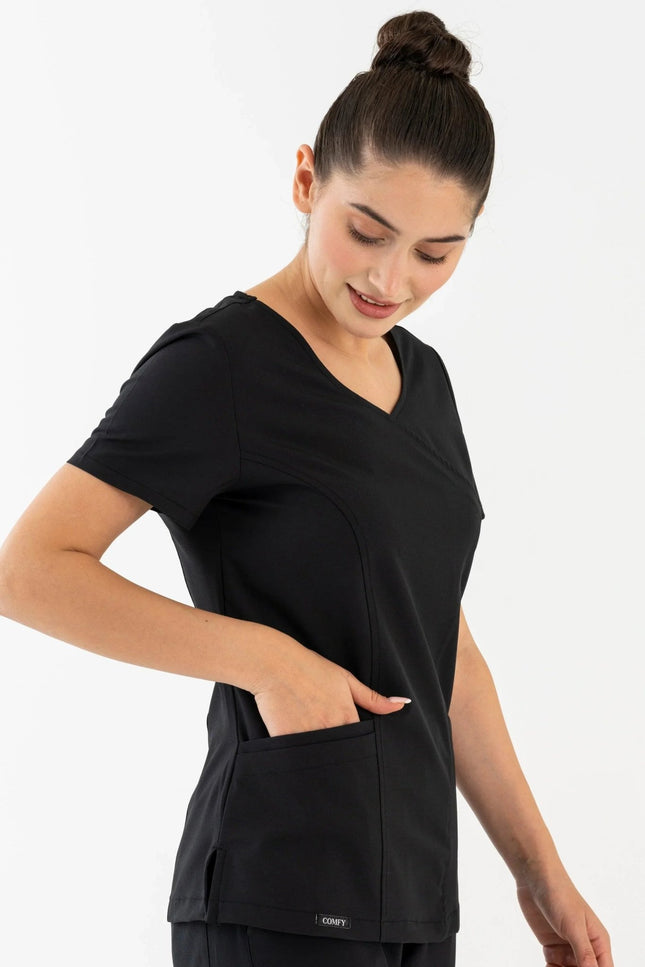 Aurora Siyah Kadın Medikal Üniforma Tek Üst - Comfy Master