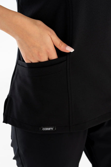 Aurora Siyah Kadın Medikal Üniforma Tek Üst - Comfy Master