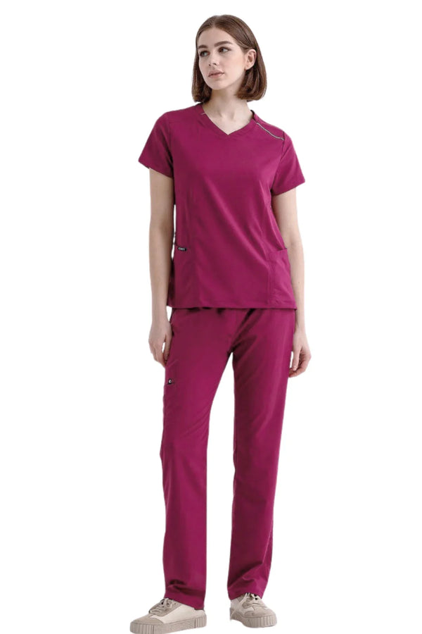 Victoria Simetrik Yaka Kadın Takım Vişne - Comfy Master 2025