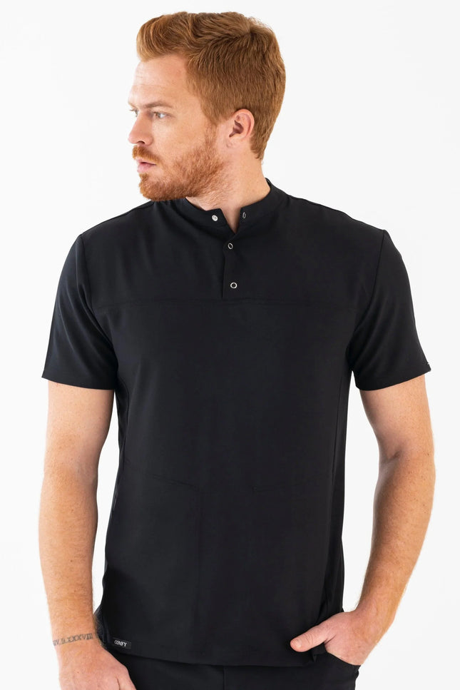 Comfy Master – Jericho Siyah Erkek Hakim Yaka Medikal Üniforma Tek Üst - Comfy Master Outlet