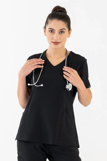 Comfy Master – Siyah Kadın Damla Yaka Medikal Üniforma Tek Üst - Comfy Master Outlet
