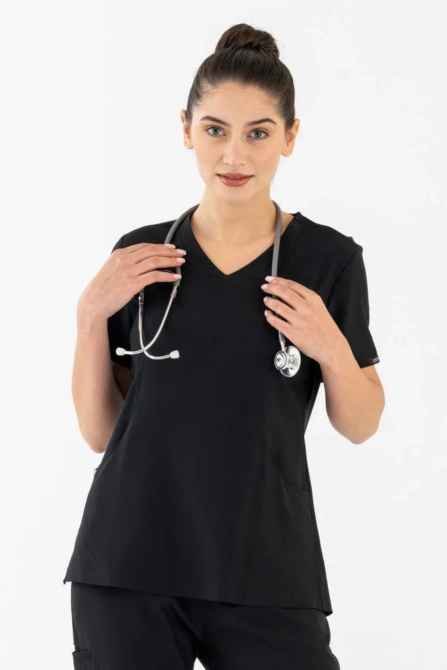 Comfy Master – Siyah Kadın Damla Yaka Medikal Üniforma Tek Üst - Comfy Master Outlet