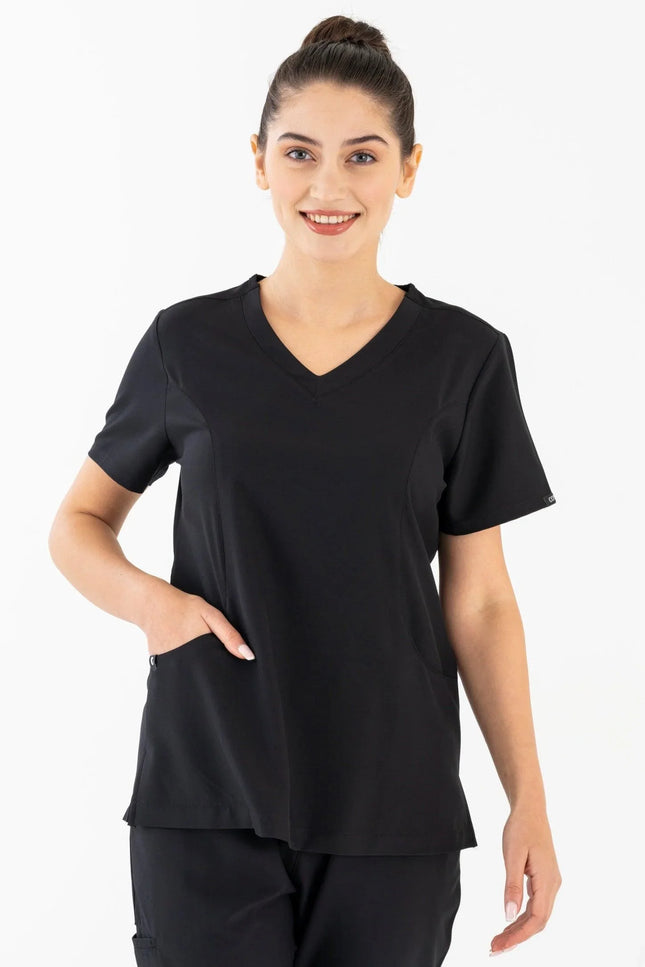 Comfy Master – Siyah Kadın Damla Yaka Medikal Üniforma Tek Üst - Comfy Master Outlet