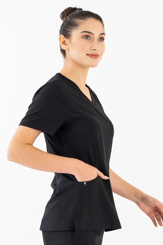 Comfy Master – Siyah Kadın Damla Yaka Medikal Üniforma Tek Üst - Comfy Master Outlet