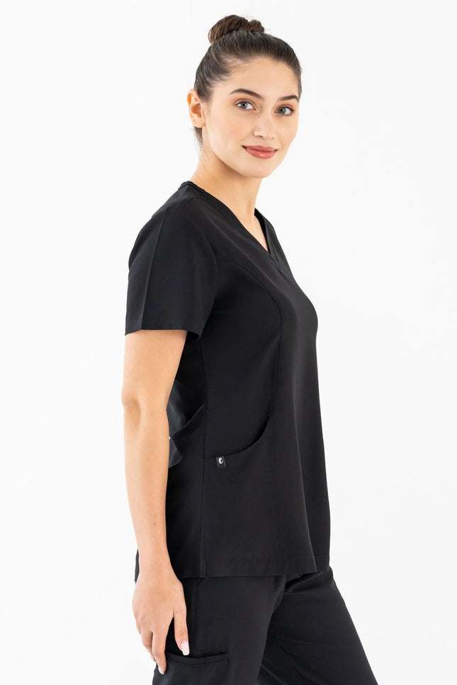 Comfy Master – Siyah Kadın Damla Yaka Medikal Üniforma Tek Üst - Comfy Master Outlet