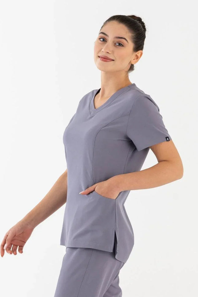 Comfy Master – Lui Gri Kadın Damla Yaka Medikal Üniforma Tek Üst - Comfy Master Outlet