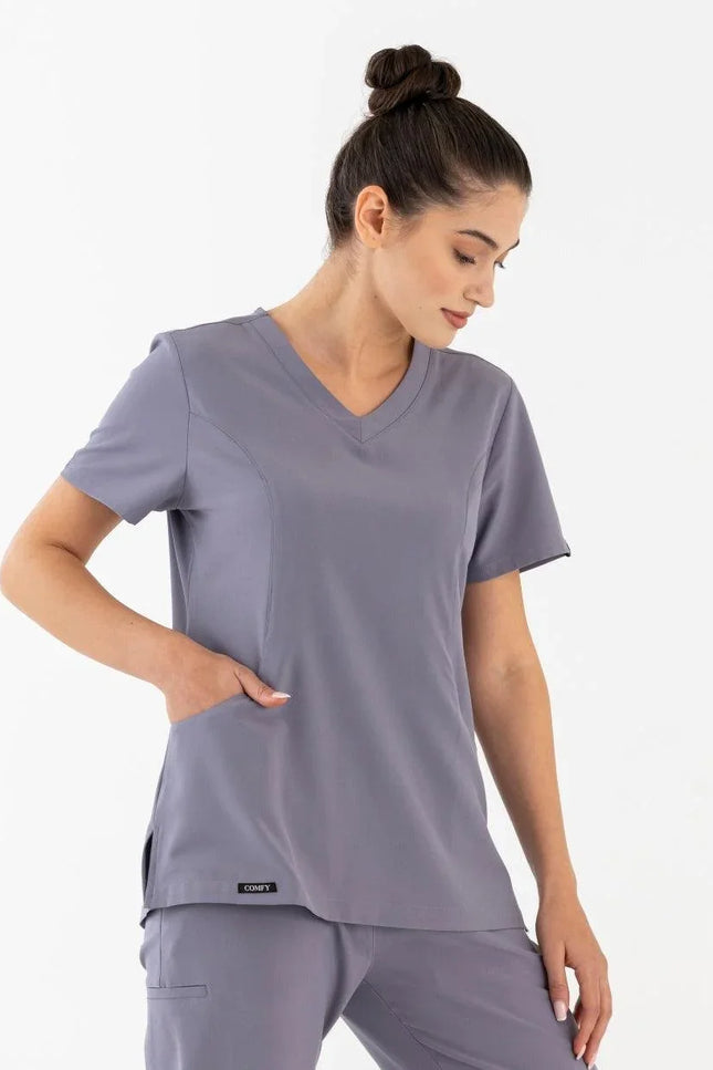Comfy Master – Lui Gri Kadın Damla Yaka Medikal Üniforma Tek Üst - Comfy Master Outlet