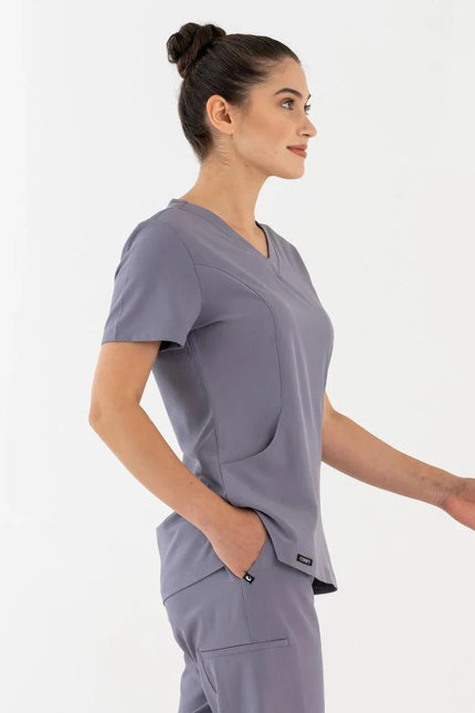 Comfy Master – Lui Gri Kadın Damla Yaka Medikal Üniforma Tek Üst - Comfy Master Outlet