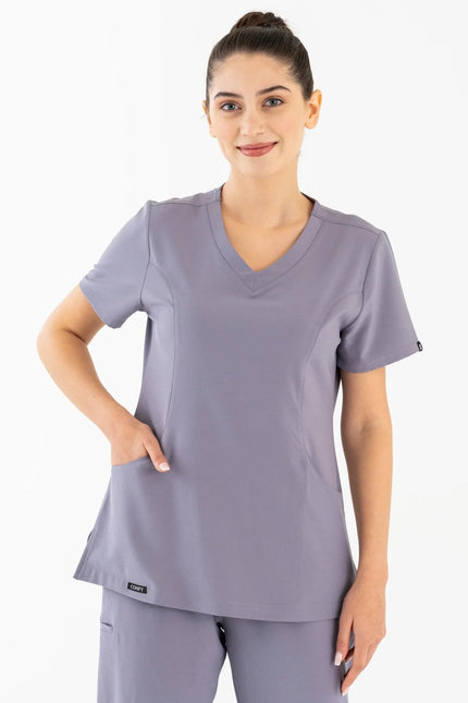 Comfy Master – Lui Gri Kadın Damla Yaka Medikal Üniforma Tek Üst - Comfy Master Outlet