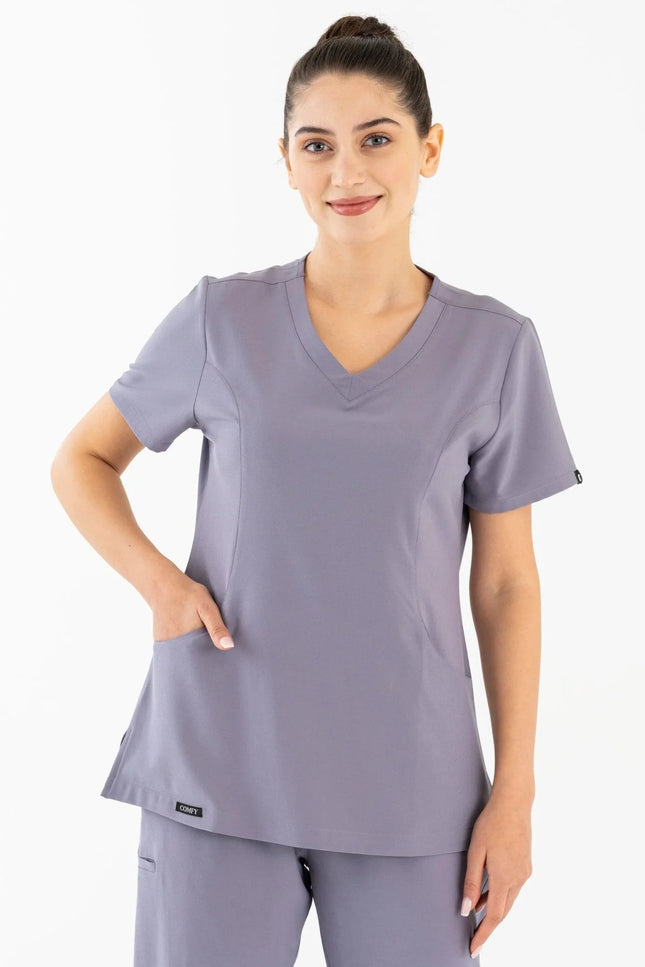 Comfy Master – Lui Gri Kadın Damla Yaka Medikal Üniforma Tek Üst - Comfy Master Outlet