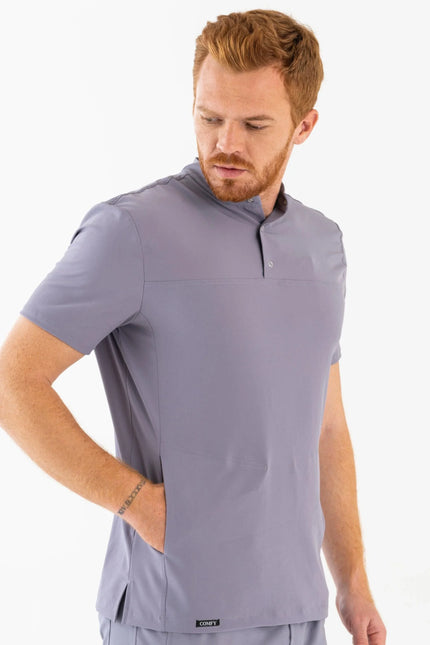Comfy Master – Jericho Gri Erkek Hakim Yaka Medikal Üniforma Tek Üst - Comfy Master Outlet