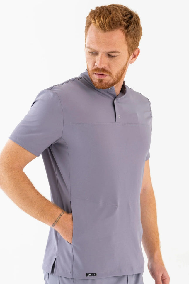 Comfy Master – Jericho Gri Erkek Hakim Yaka Medikal Üniforma Tek Üst - Comfy Master Outlet