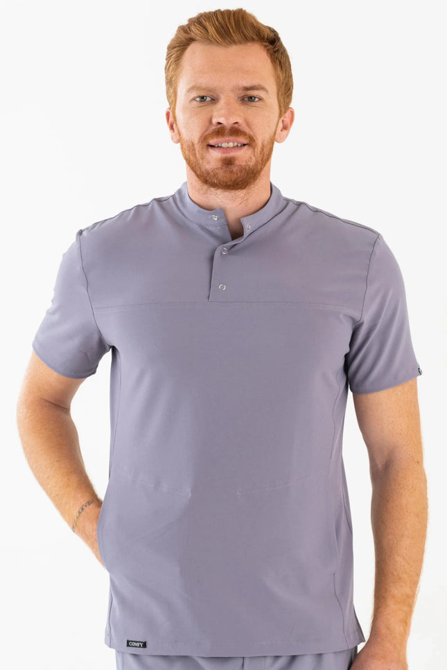 Comfy Master – Jericho Gri Erkek Hakim Yaka Medikal Üniforma Tek Üst - Comfy Master Outlet