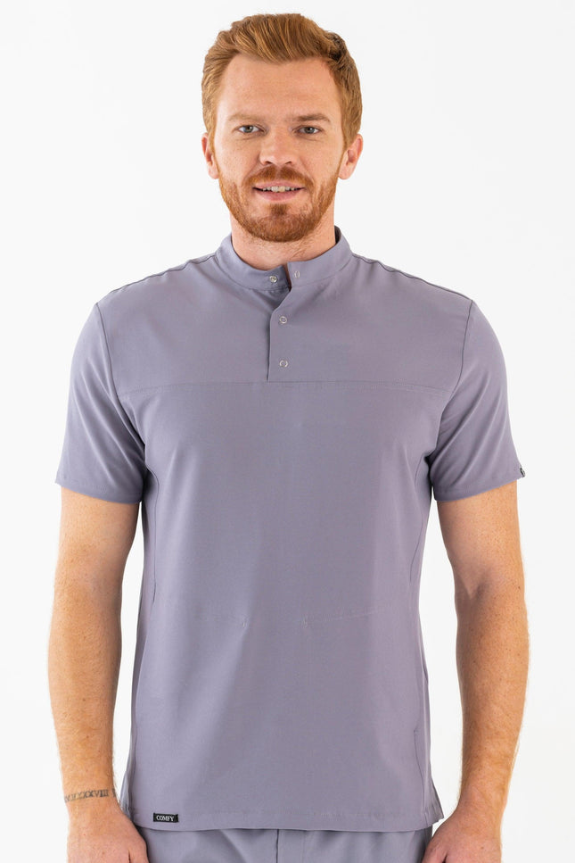Comfy Master – Jericho Gri Erkek Hakim Yaka Medikal Üniforma Tek Üst - Comfy Master Outlet