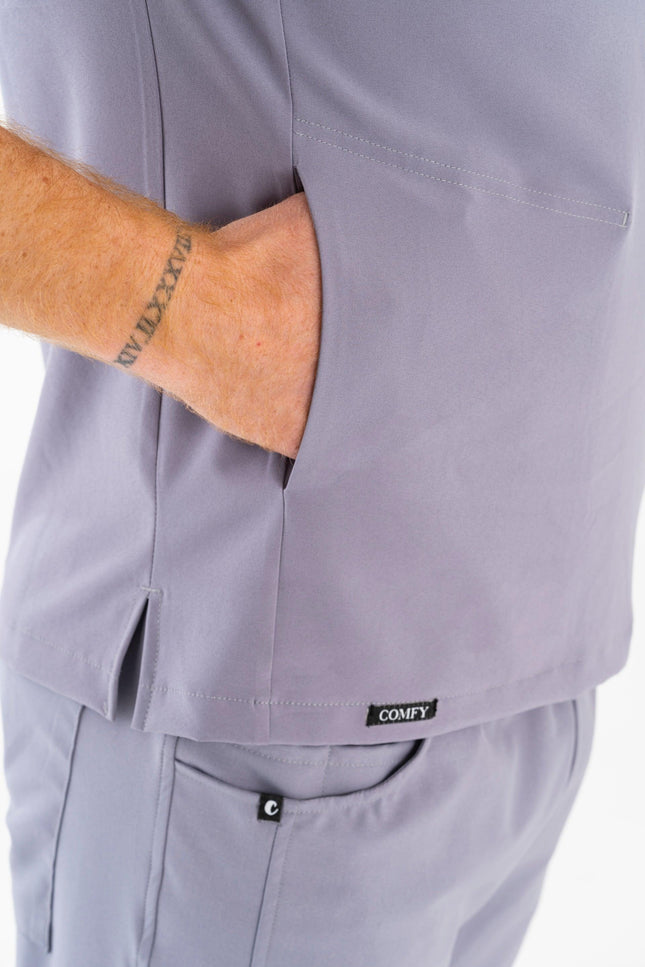 Comfy Master – Jericho Gri Erkek Hakim Yaka Medikal Üniforma Tek Üst - Comfy Master Outlet
