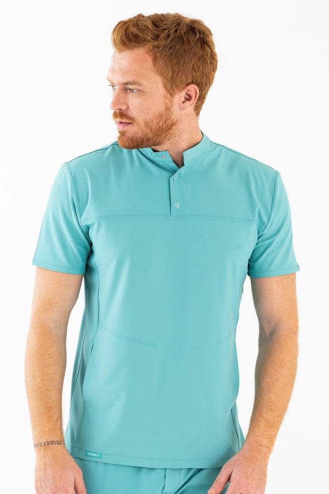 Comfy Master – Jericho Turkuaz Erkek Hakim Yaka Medikal Üniforma Tek Üst - Comfy Master Outlet