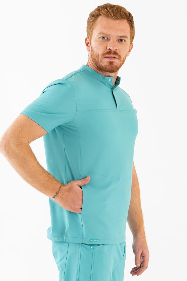 Comfy Master – Jericho Turkuaz Erkek Hakim Yaka Medikal Üniforma Tek Üst - Comfy Master Outlet
