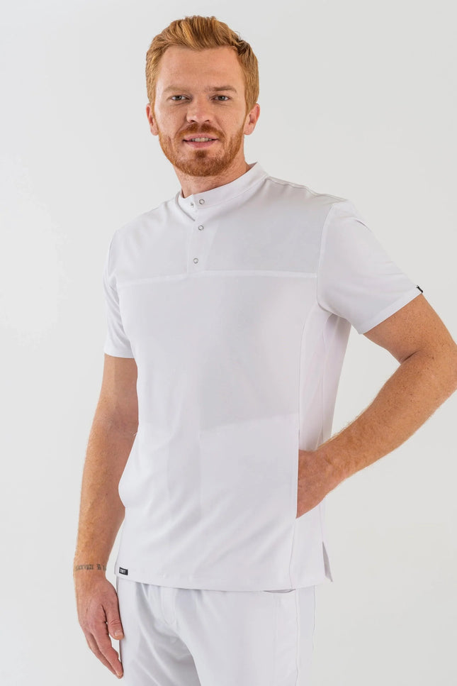 Comfy Master – Jericho Beyaz Erkek Hakim Yaka Medikal Üniforma Tek Üst - Comfy Master Outlet