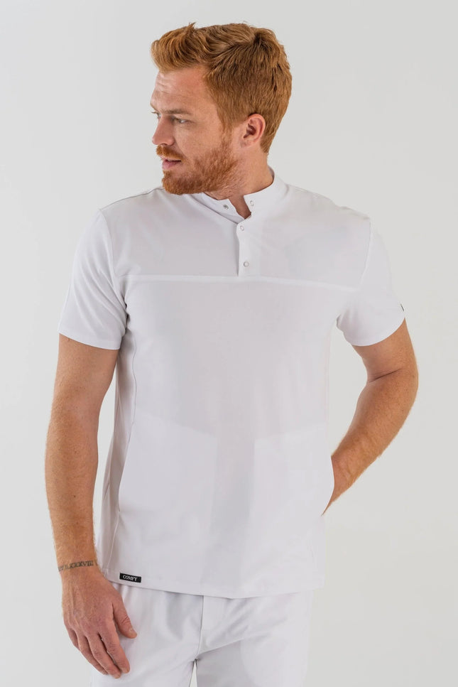 Comfy Master – Jericho Beyaz Erkek Hakim Yaka Medikal Üniforma Tek Üst - Comfy Master Outlet