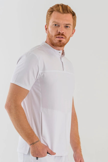 Comfy Master – Jericho Beyaz Erkek Hakim Yaka Medikal Üniforma Tek Üst - Comfy Master Outlet