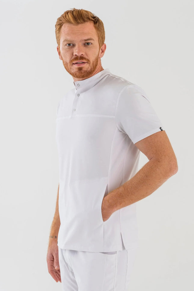 Comfy Master – Jericho Beyaz Erkek Hakim Yaka Medikal Üniforma Tek Üst - Comfy Master Outlet