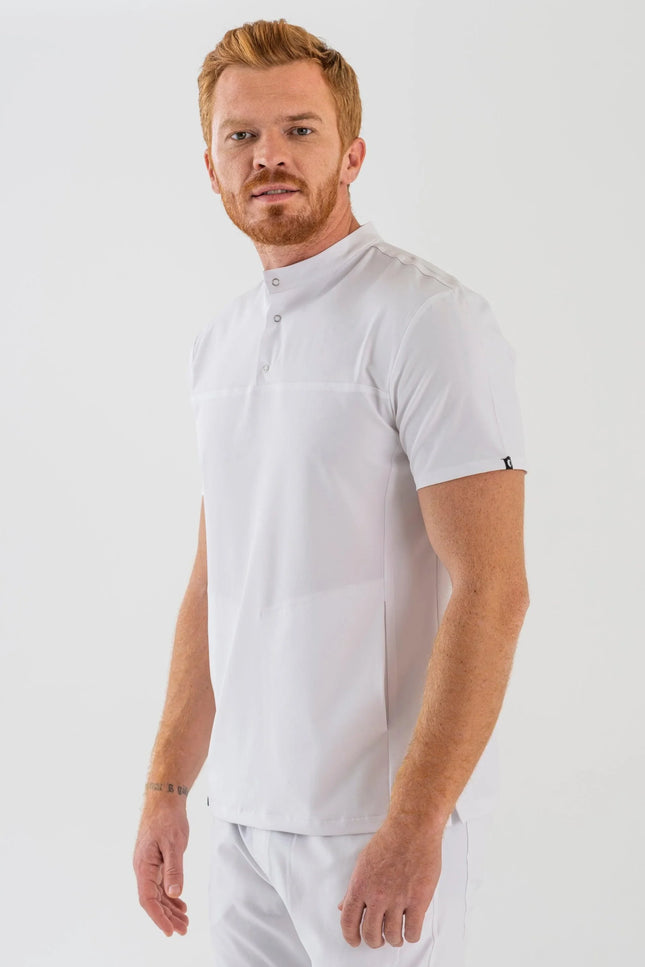 Comfy Master – Jericho Beyaz Erkek Hakim Yaka Medikal Üniforma Tek Üst - Comfy Master Outlet