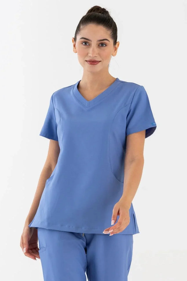 Comfy Master – Lui Açık Mavi Kadın Damla Yaka Medikal Üniforma Tek Üst - Comfy Master Outlet