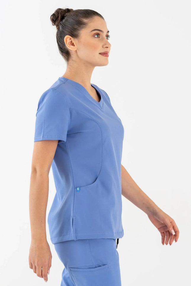 Comfy Master – Lui Açık Mavi Kadın Damla Yaka Medikal Üniforma Tek Üst - Comfy Master Outlet
