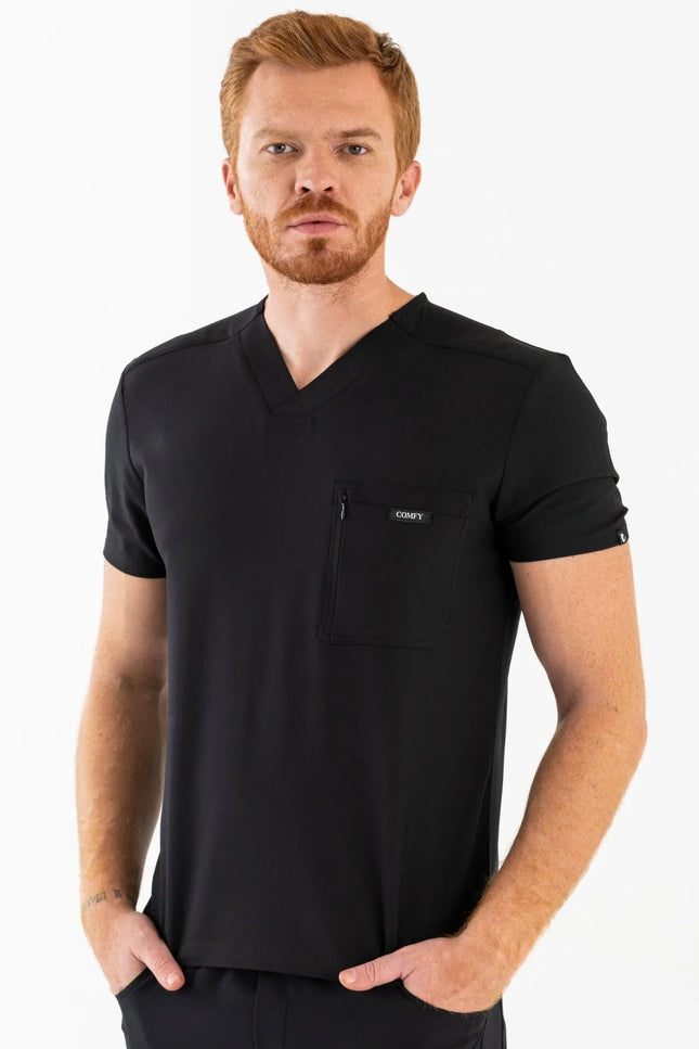 Comfy Master – Rebel Siyah Erkek V-Yaka Medikal Üniforma Tek Üst - Comfy Master Outlet