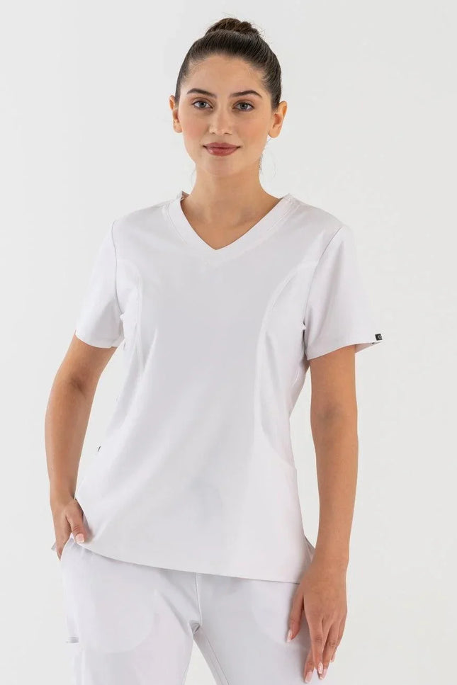 Comfy Master – Lui Beyaz Kadın Damla Yaka Medikal Üniforma Tek Üst - Comfy Master Outlet