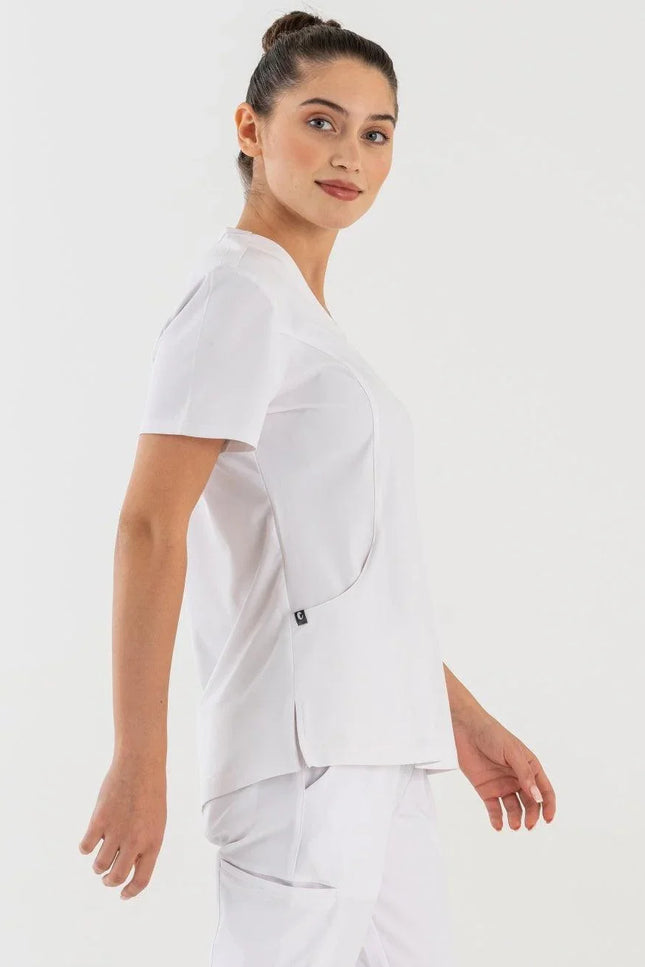 Comfy Master – Lui Beyaz Kadın Damla Yaka Medikal Üniforma Tek Üst - Comfy Master Outlet