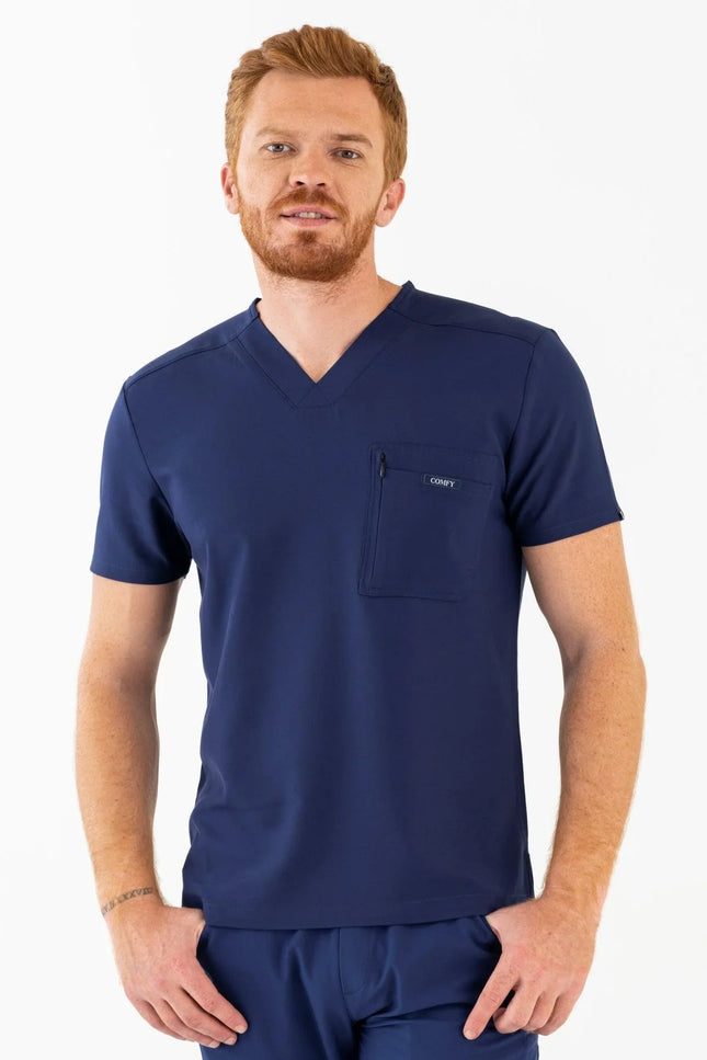Comfy Master – Rebel Lacivert Erkek V-Yaka Medikal Üniforma Tek Üst - Comfy Master Outlet