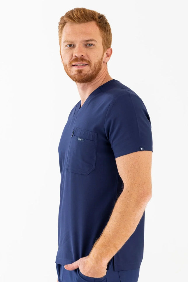 Comfy Master – Rebel Lacivert Erkek V-Yaka Medikal Üniforma Tek Üst - Comfy Master Outlet