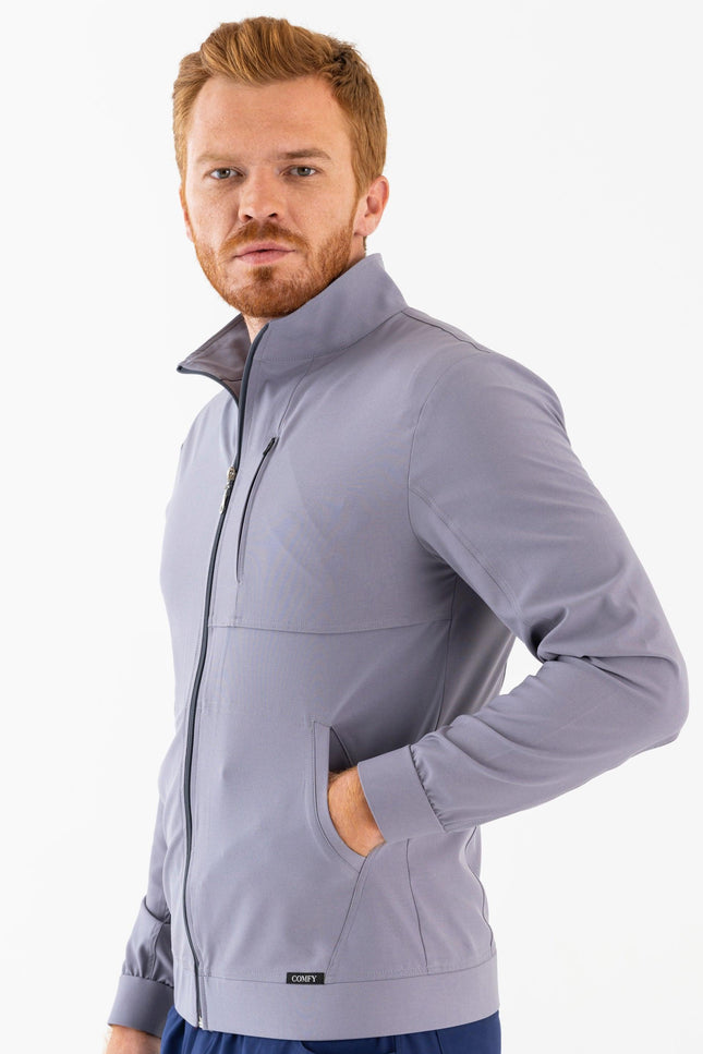 Matthew Gri Erkek Fermuarlı Medikal Ceket - Comfy Master Outlet