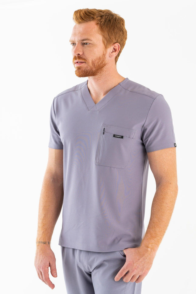 Comfy Master – Rebel Gri Erkek V-Yaka Medikal Üniforma Tek Üst - Comfy Master Outlet