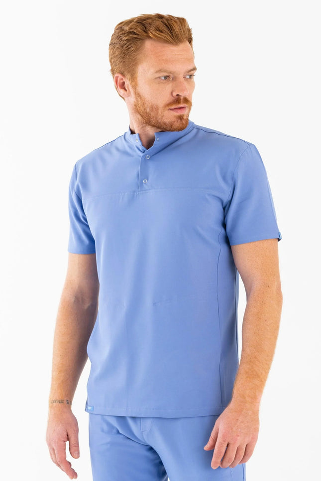 Comfy Master – Jericho Açık Mavi Erkek Hakim Yaka Medikal Üniforma Tek Üst - Comfy Master Outlet