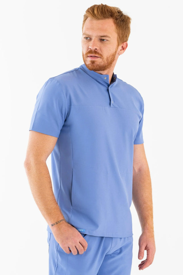 Comfy Master – Jericho Açık Mavi Erkek Hakim Yaka Medikal Üniforma Tek Üst - Comfy Master Outlet