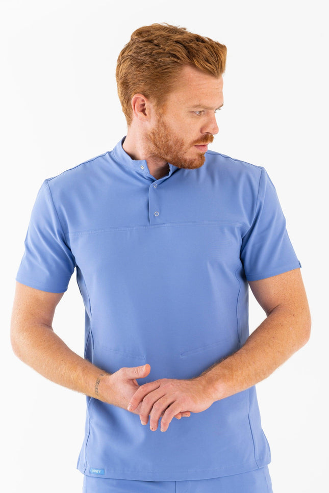 Comfy Master – Jericho Açık Mavi Erkek Hakim Yaka Medikal Üniforma Tek Üst - Comfy Master Outlet